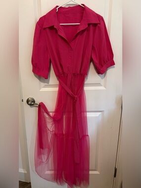 Bold Pink Polyester top with shear bottom sz 2 XL